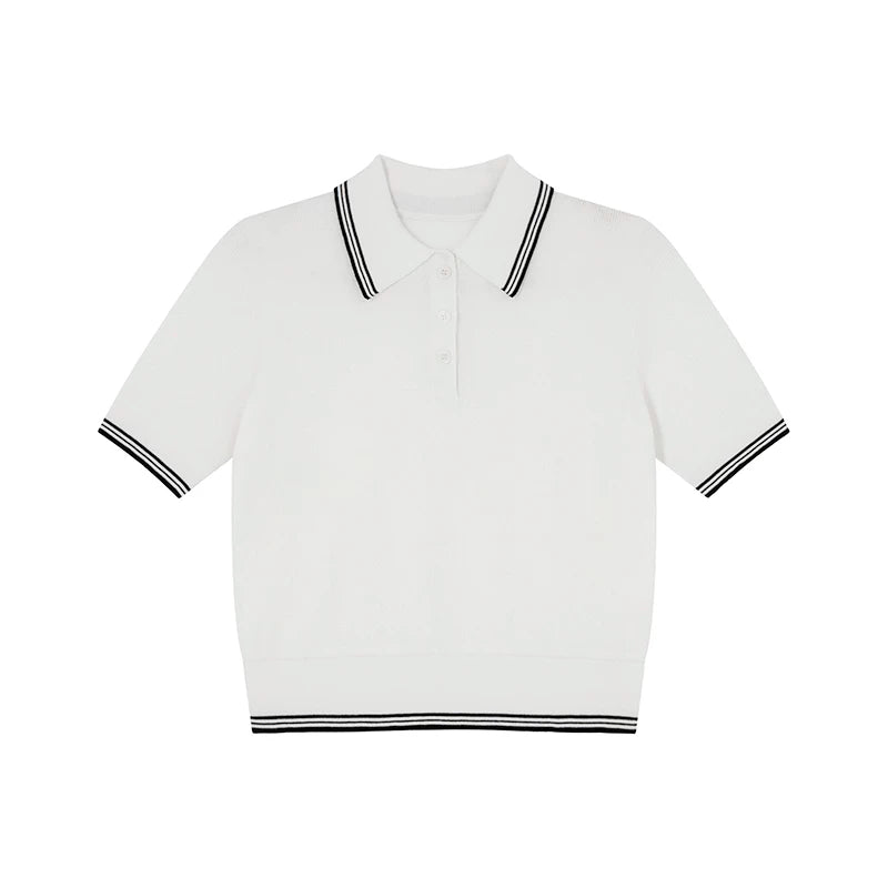 KANO Contrasting Striped POIO Neck Knitted Tee