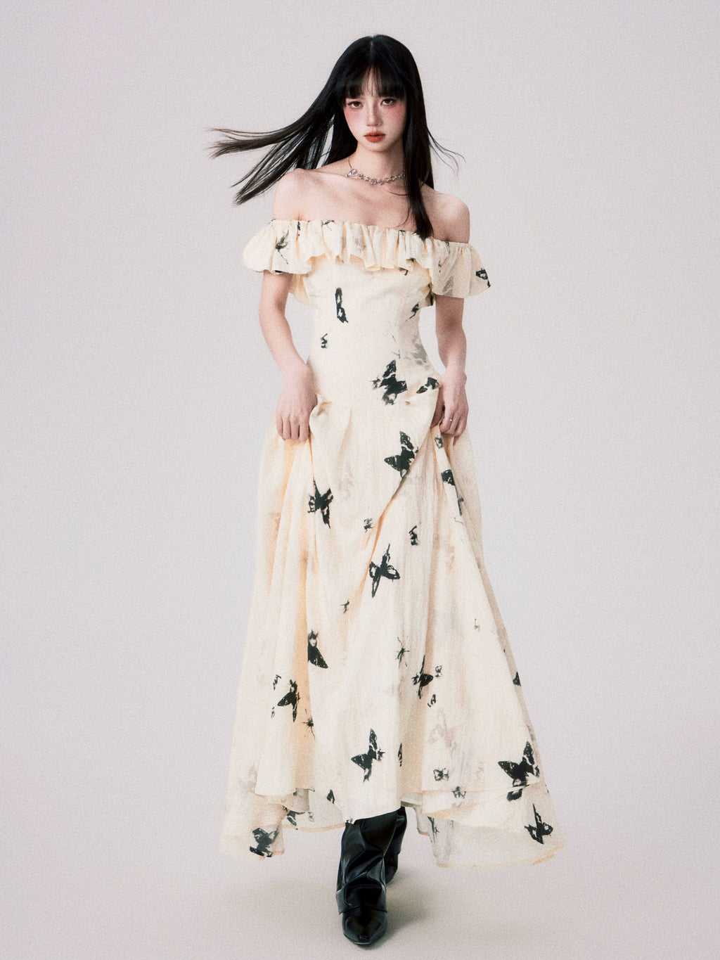 LULUSWINGS Ink Butterfly Print Shoulder Dress