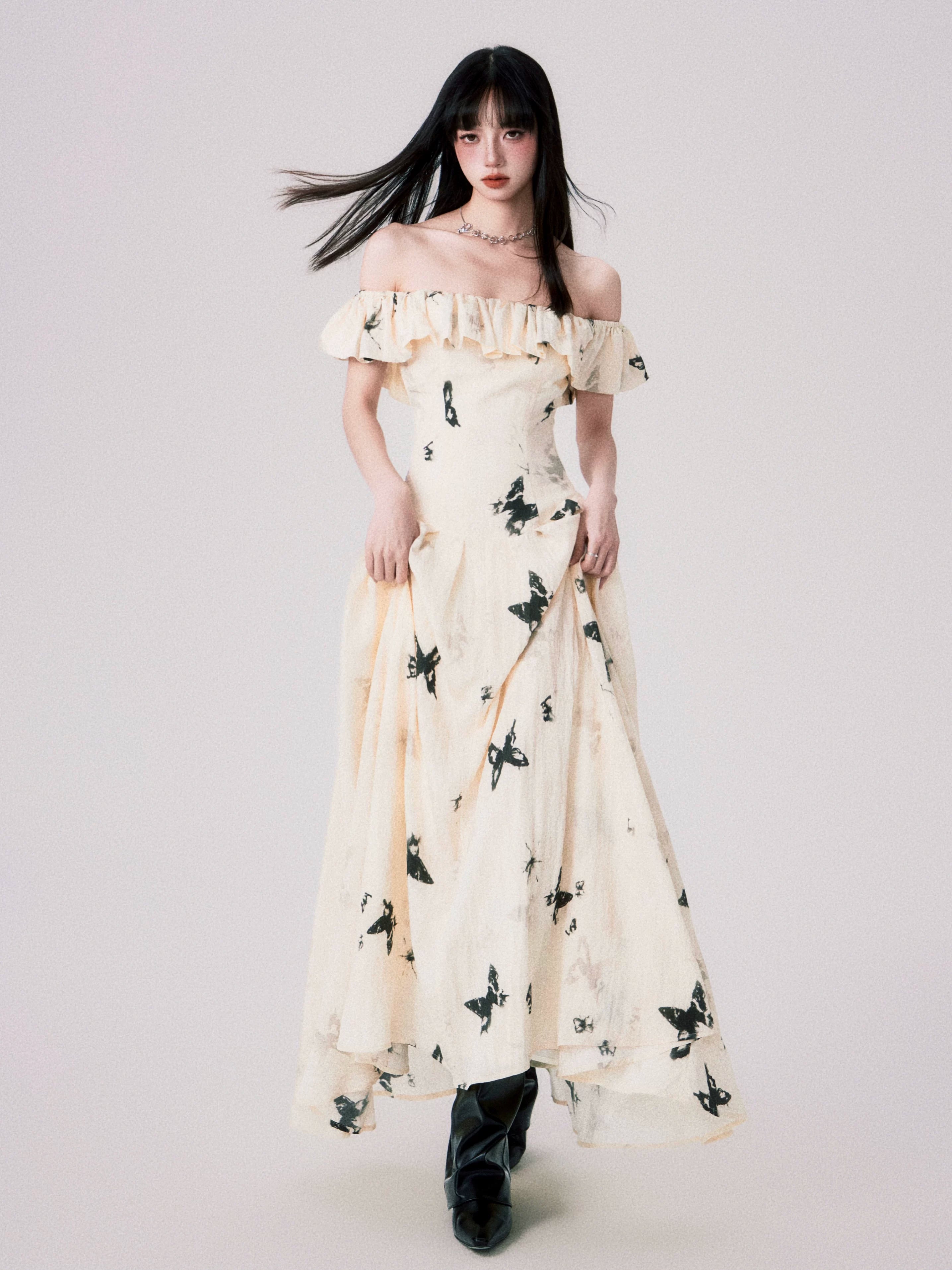 LULUSWINGS Ink Butterfly Print Shoulder Dress