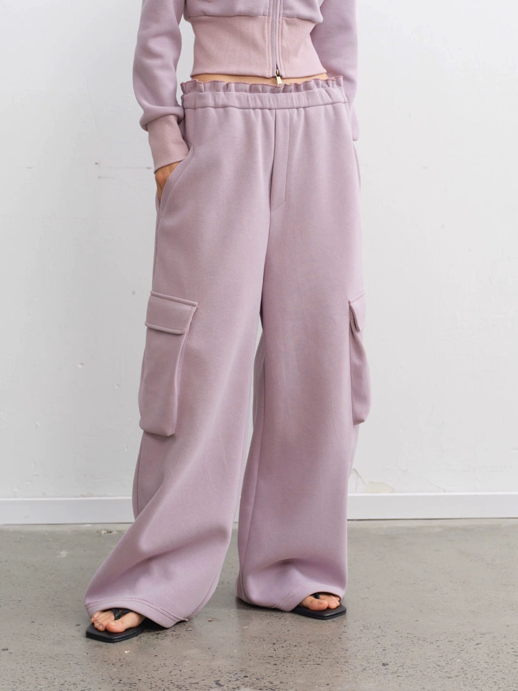 LINY LIBERTY Removable Fur Collar Short Sweater Casual Sweatpants Set