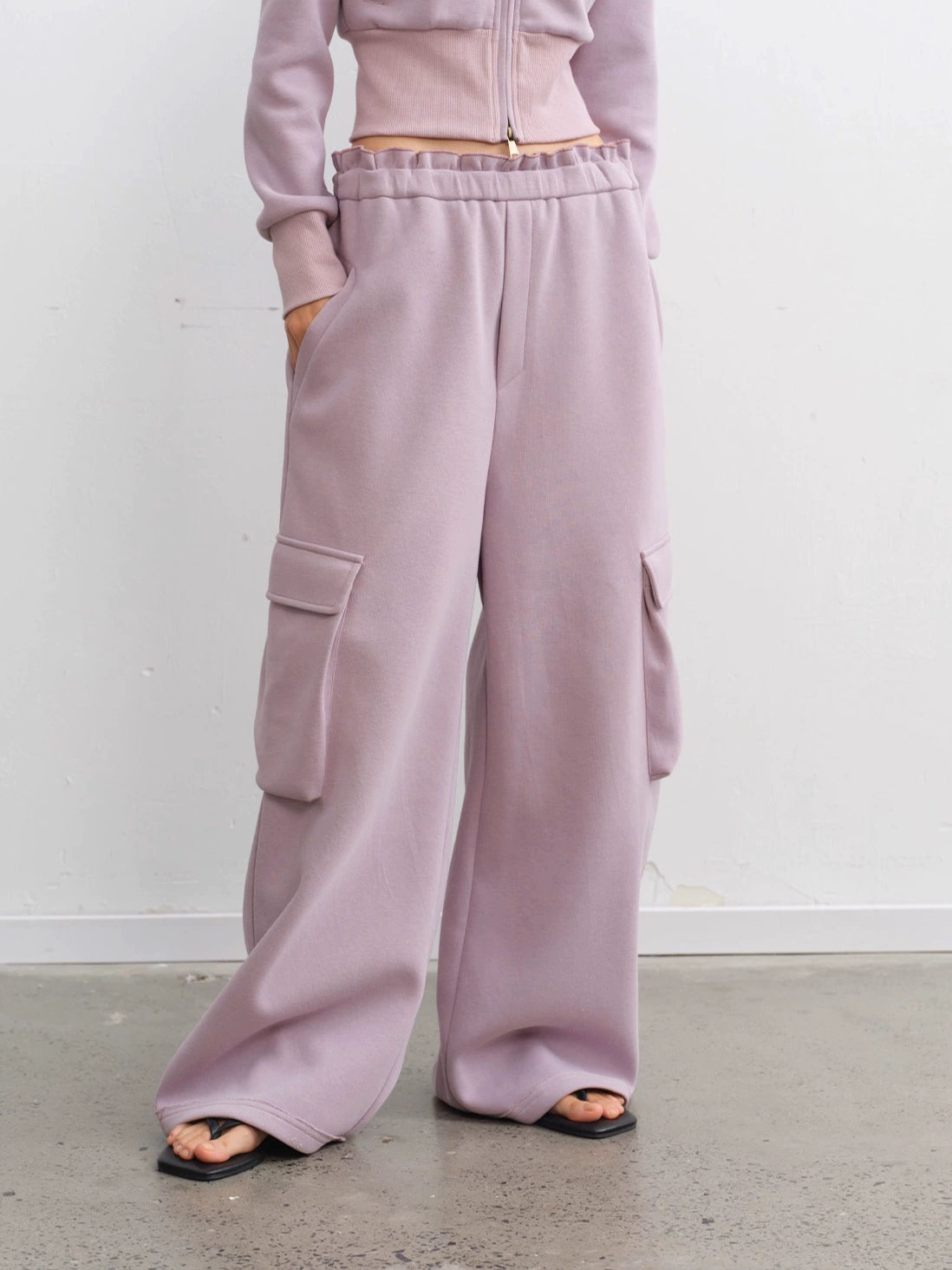 LINY LIBERTY Removable Fur Collar Short Sweater Casual Sweatpants Set