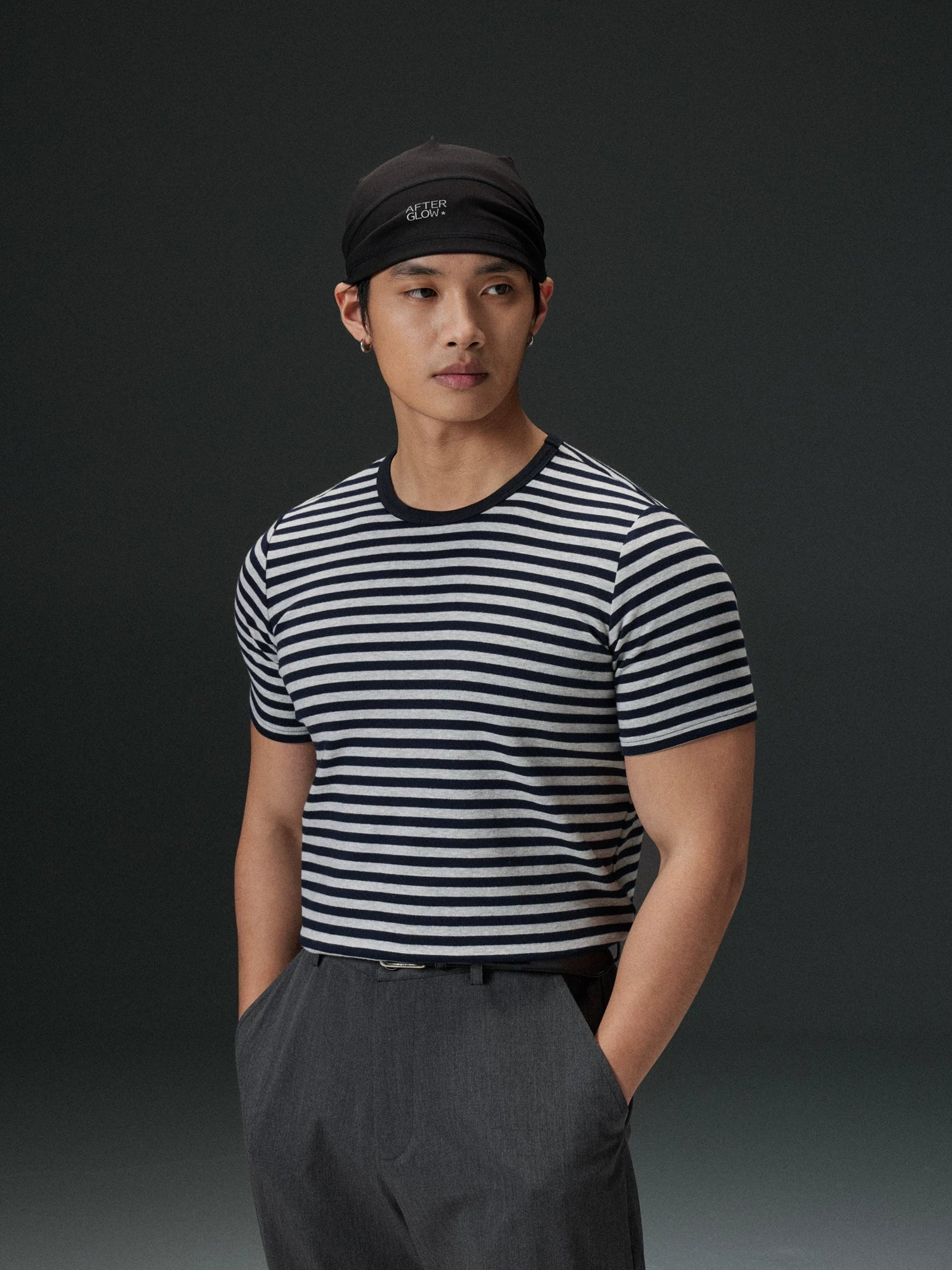 AFTERGLOW Front Shoulder Striped Slim Tee