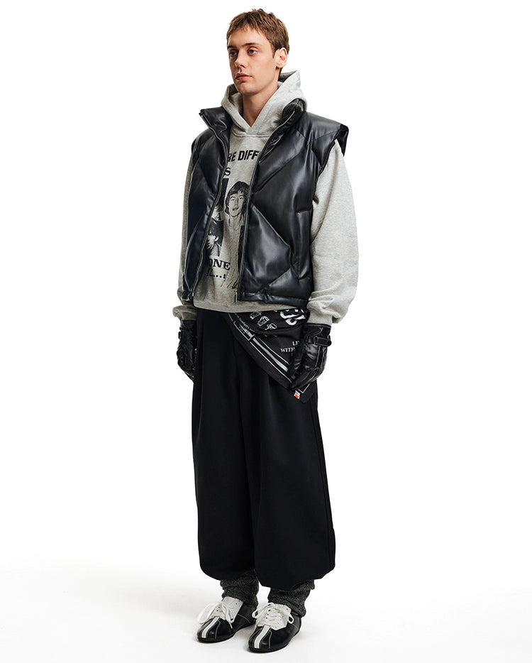 (Clearance) MADWITCH Stand-up Collar PU Leather Jacket Vest