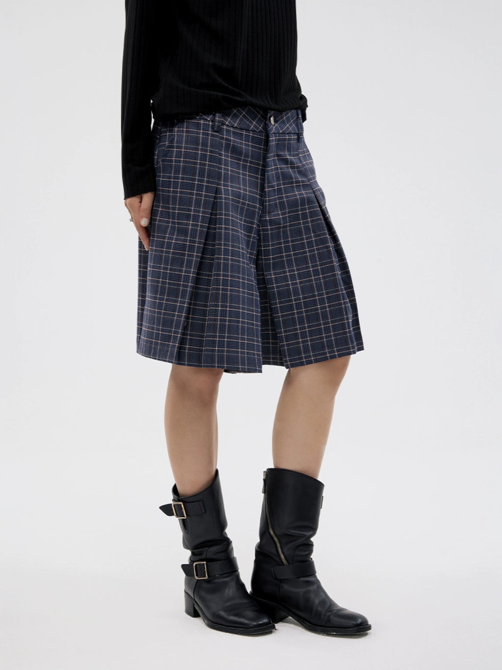 FUNKYFUN Plaid Pleated Silhouette Trousers Skirt