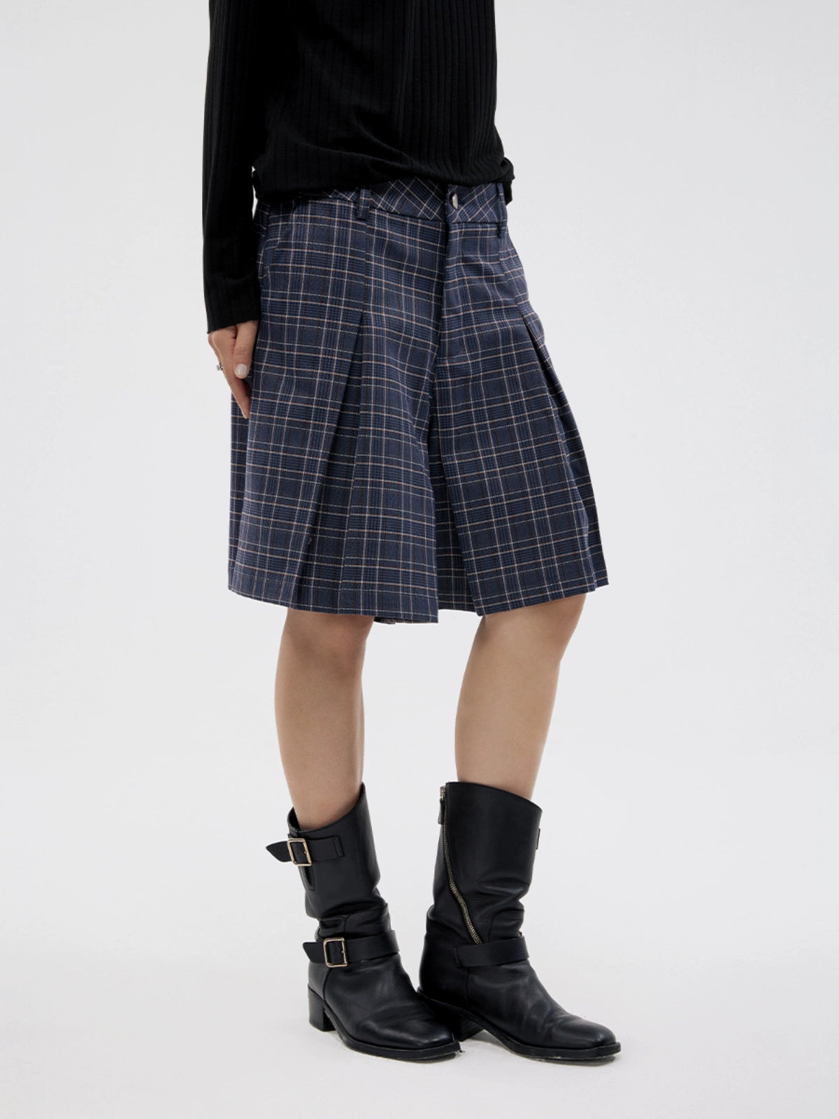 FUNKYFUN Plaid Pleated Silhouette Trousers Skirt
