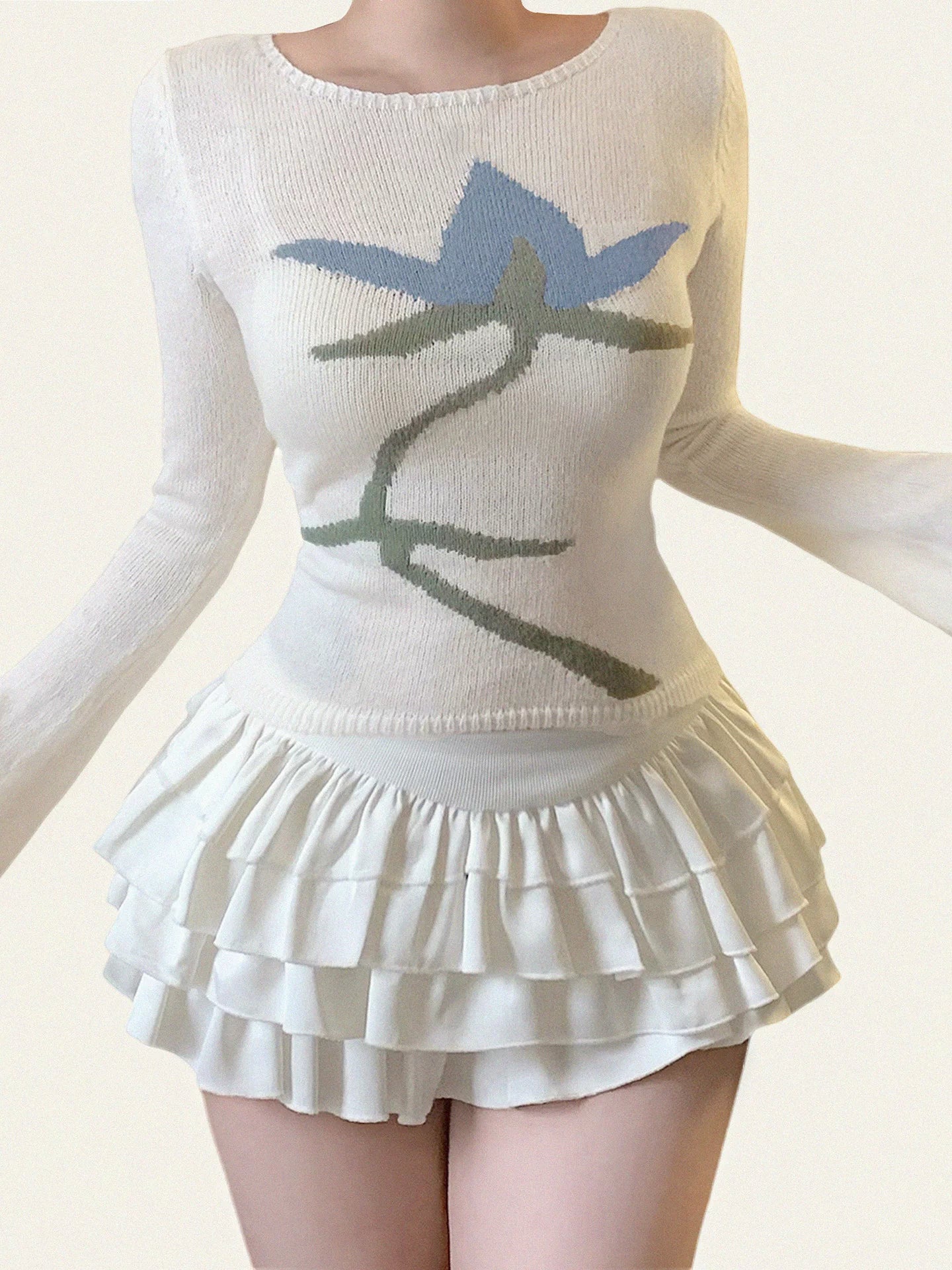 FUNOFF Vintage Floral Long Sleeve Sweater