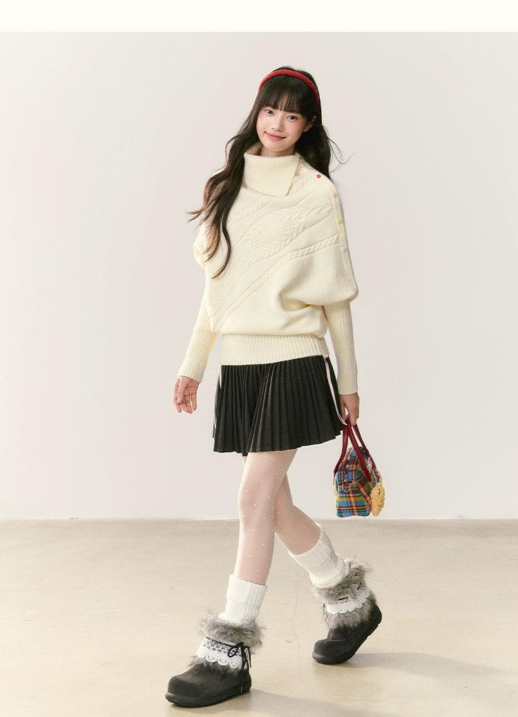 Umoumo Twisted Loose Lapel Color Buckle Cape Sweater