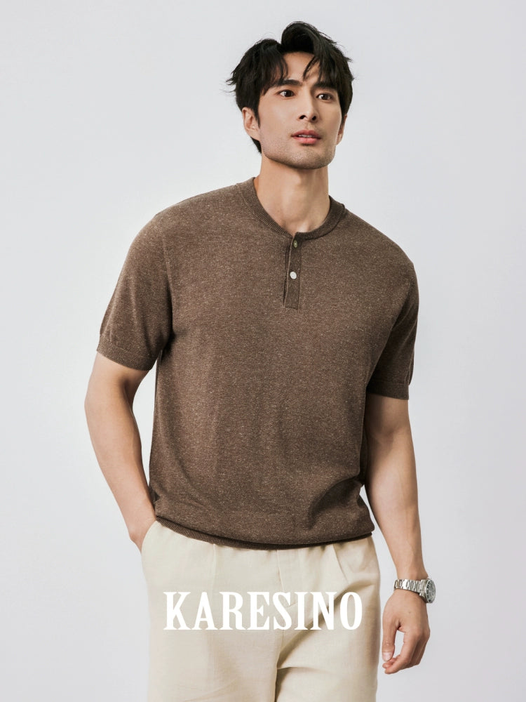 KARESINO Henry-neck Casual Knitted Polo Shirt
