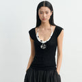 LINY LIBERTY U-neck Hollow Strap Knitted Vest