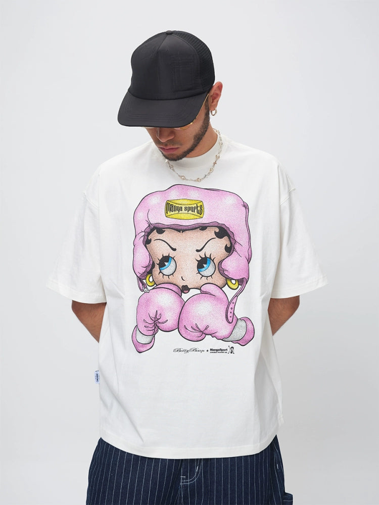 ComicTree Boxing Cartoon Betty Crew Neck Tee