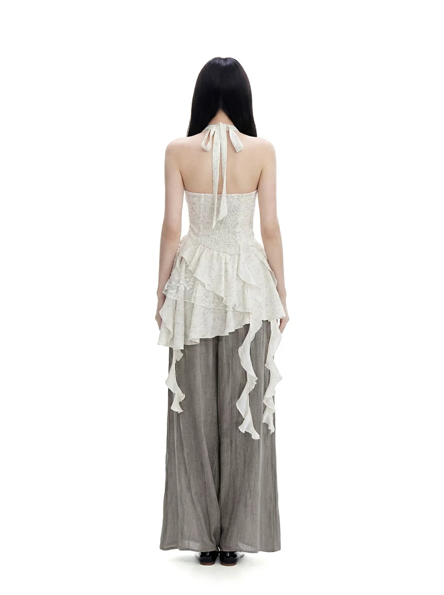 WITHMIN Irregular Ruffle Edge Neck Sling Skirt