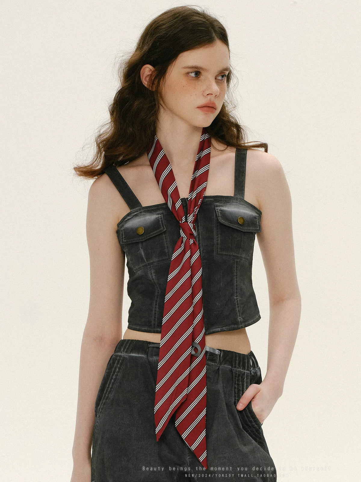 YORSOY Striped Ribbon Narrow Stripe Scarf