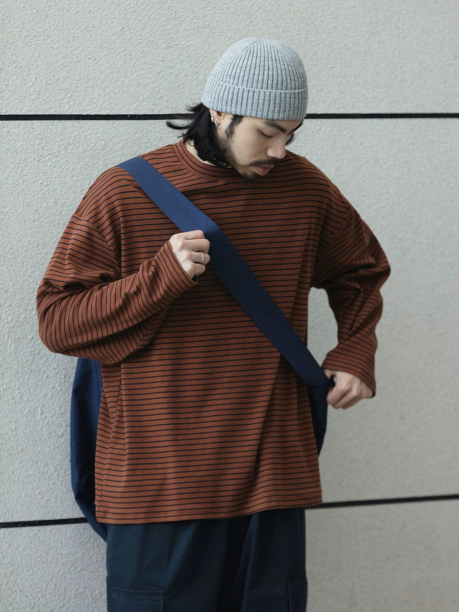 NOEARS Loose Crew Neck Striped Long Sleeve