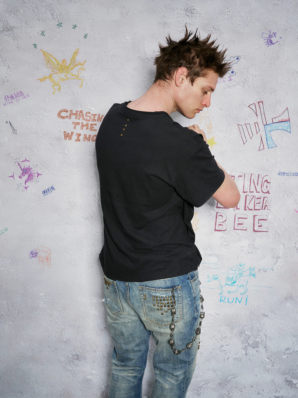 WANNA LAB Embroidery Loose Casual Tee