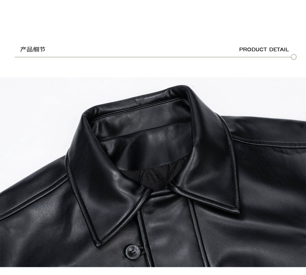 Esaias Vintage Leather Breasted Lapel Cropped Coat