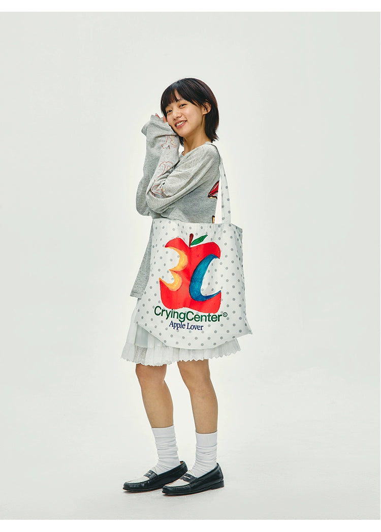 CryingCenter 3C Apple Polka Dot Plaid Canvas Bag Shoulder Bag