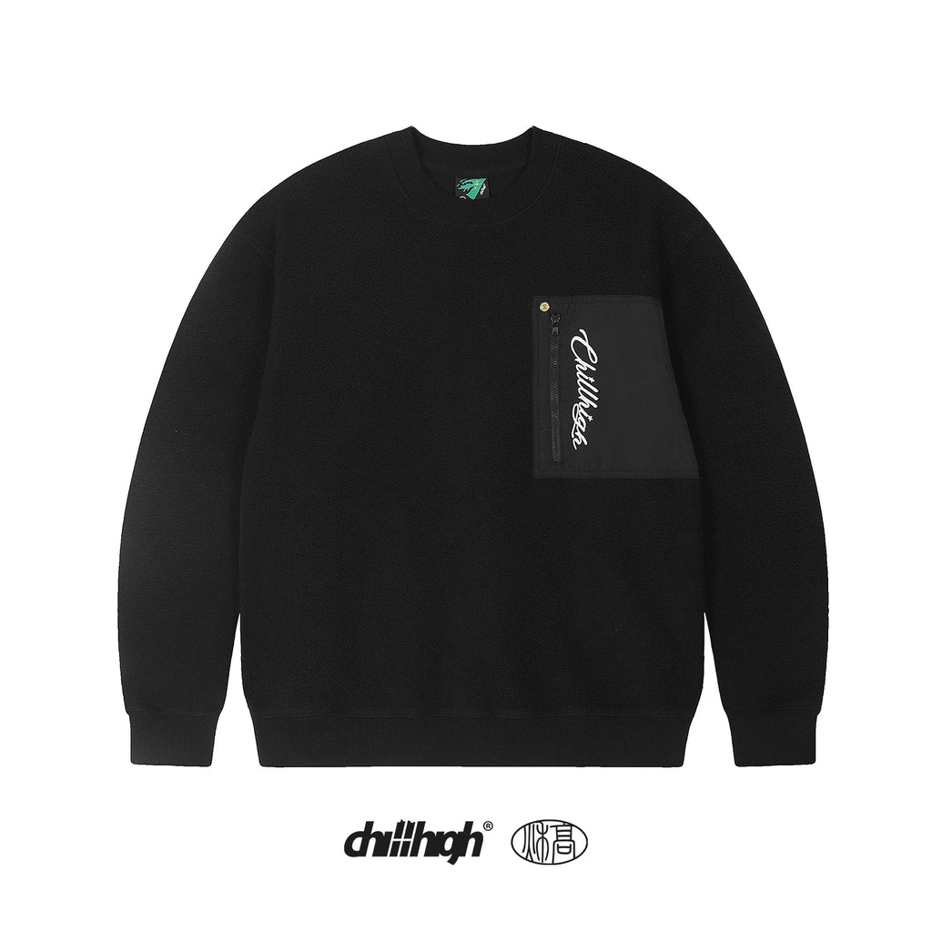 ChillHigh Minimalist Casual Collage Pocket Embroidered Sweater