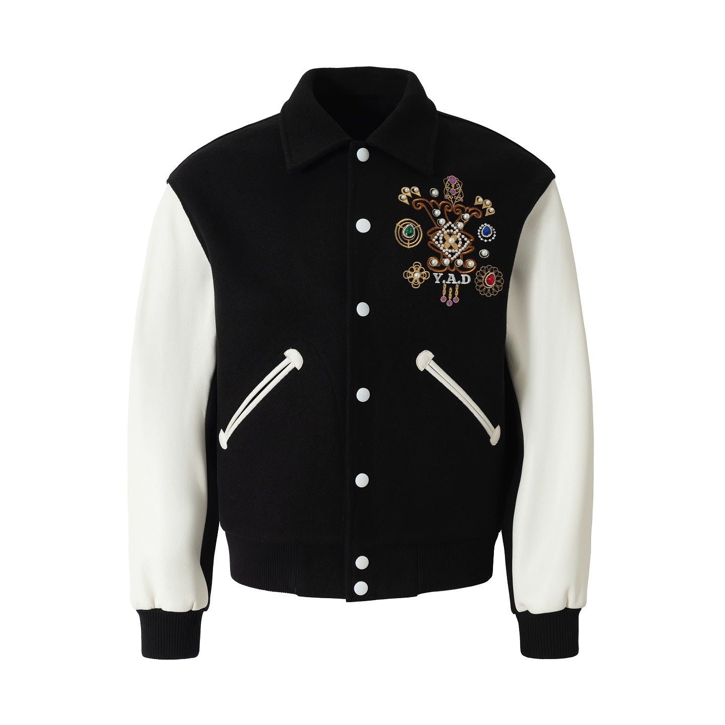 YADcrew Vintage Colorful Jewel Cross Lapel Baseball Jacket
