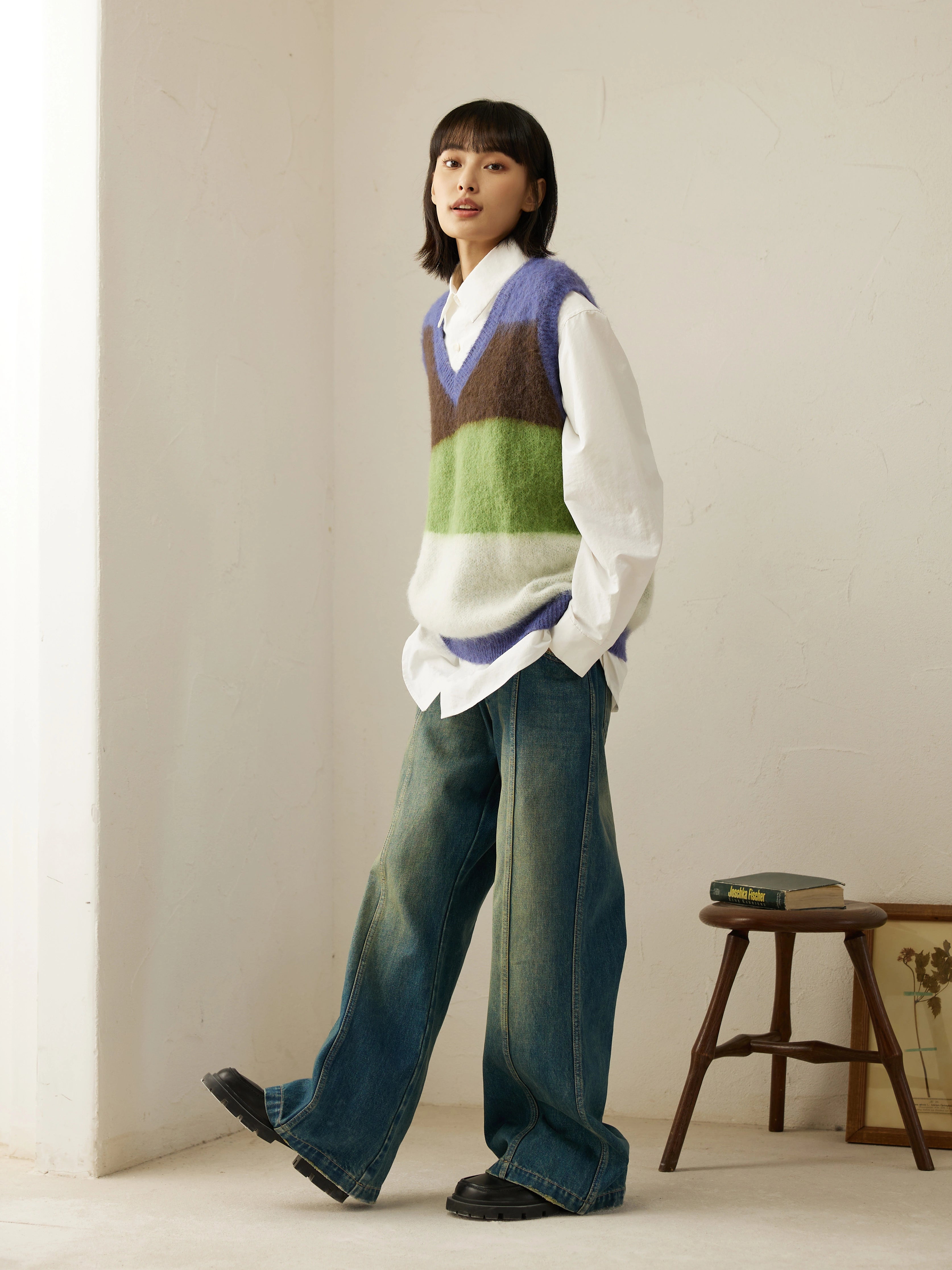 LR MADE Retro Contrasting Color Splicing Short Vest