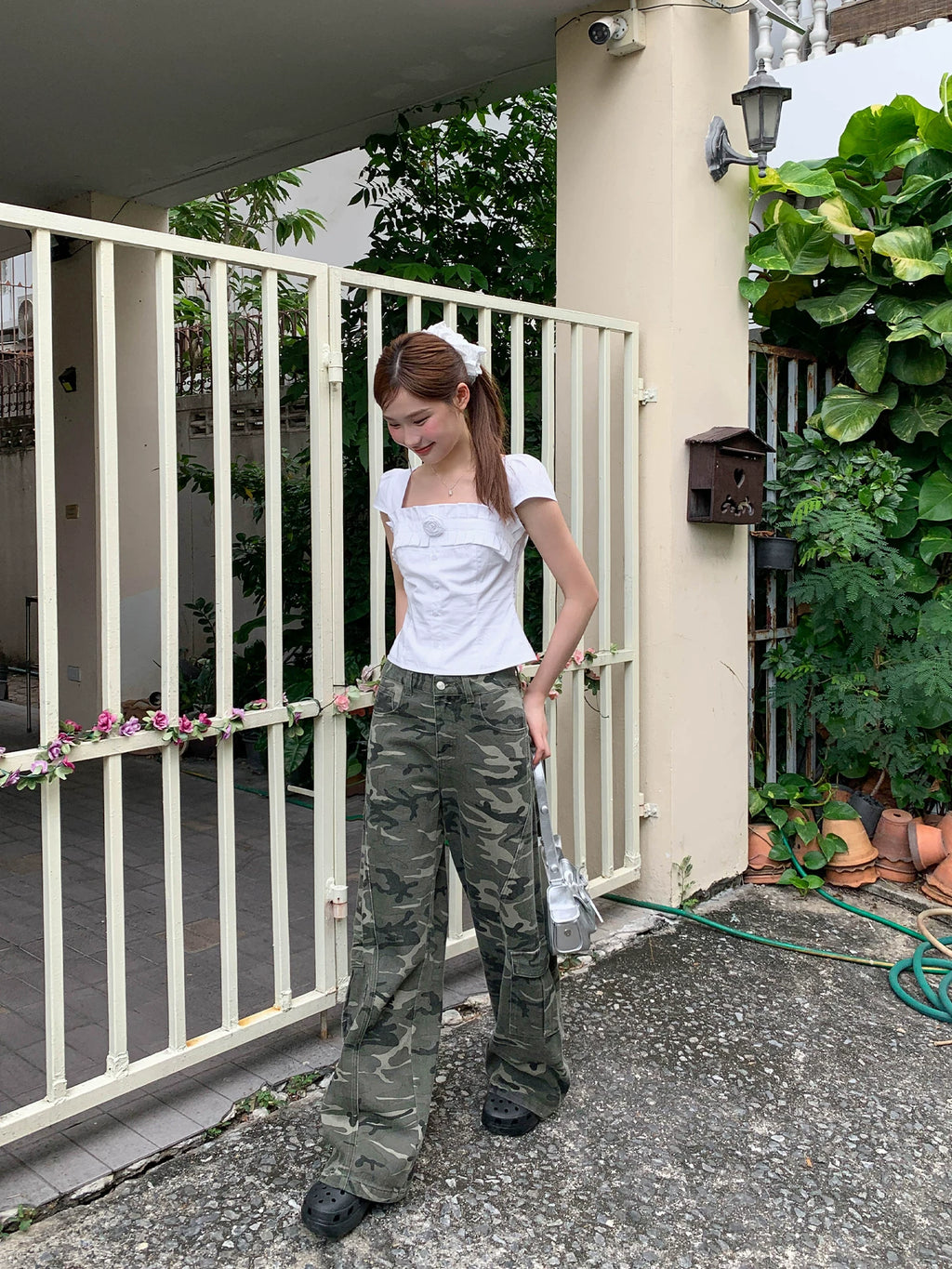KANO Camouflage Print Wide-leg Cargo Pants