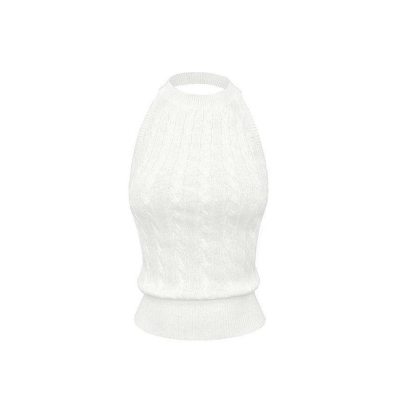Jim Kennet Halter Twist Thin Knitted Short Neck Top