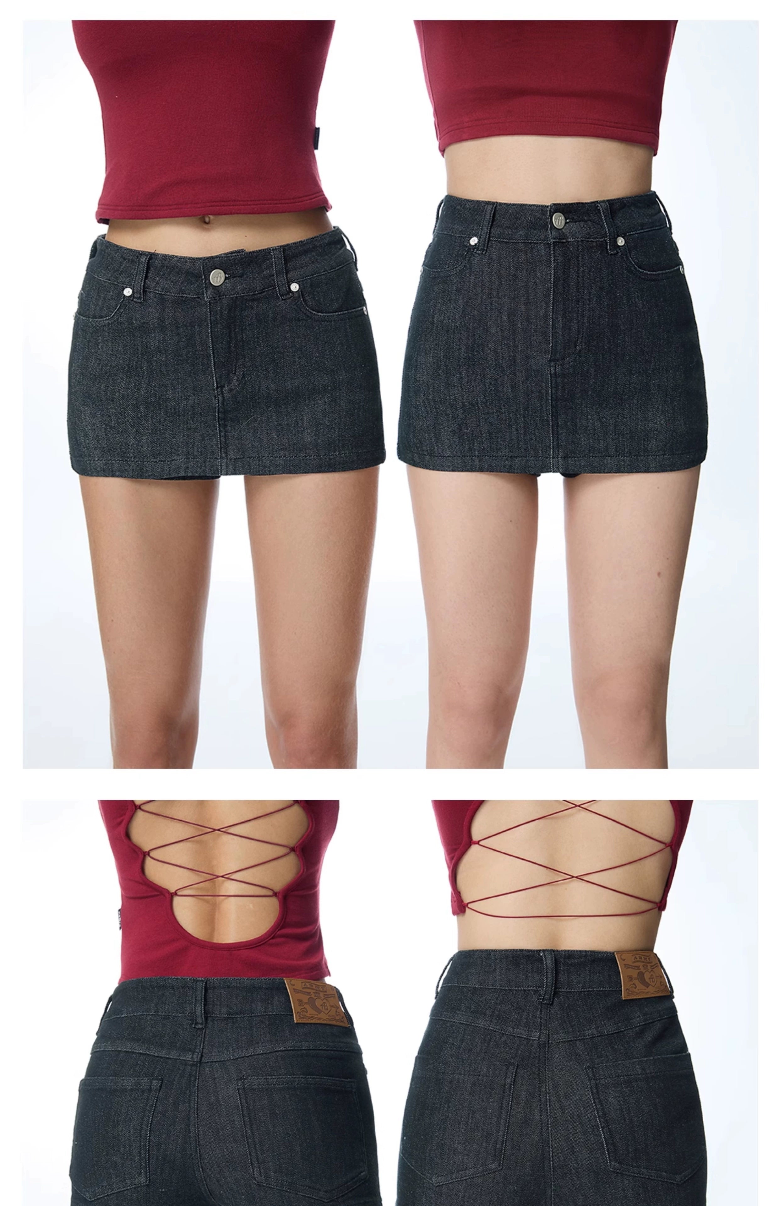 ABMY High and Low Waist Sexy Hip-wrapped Denim Skirt Pants