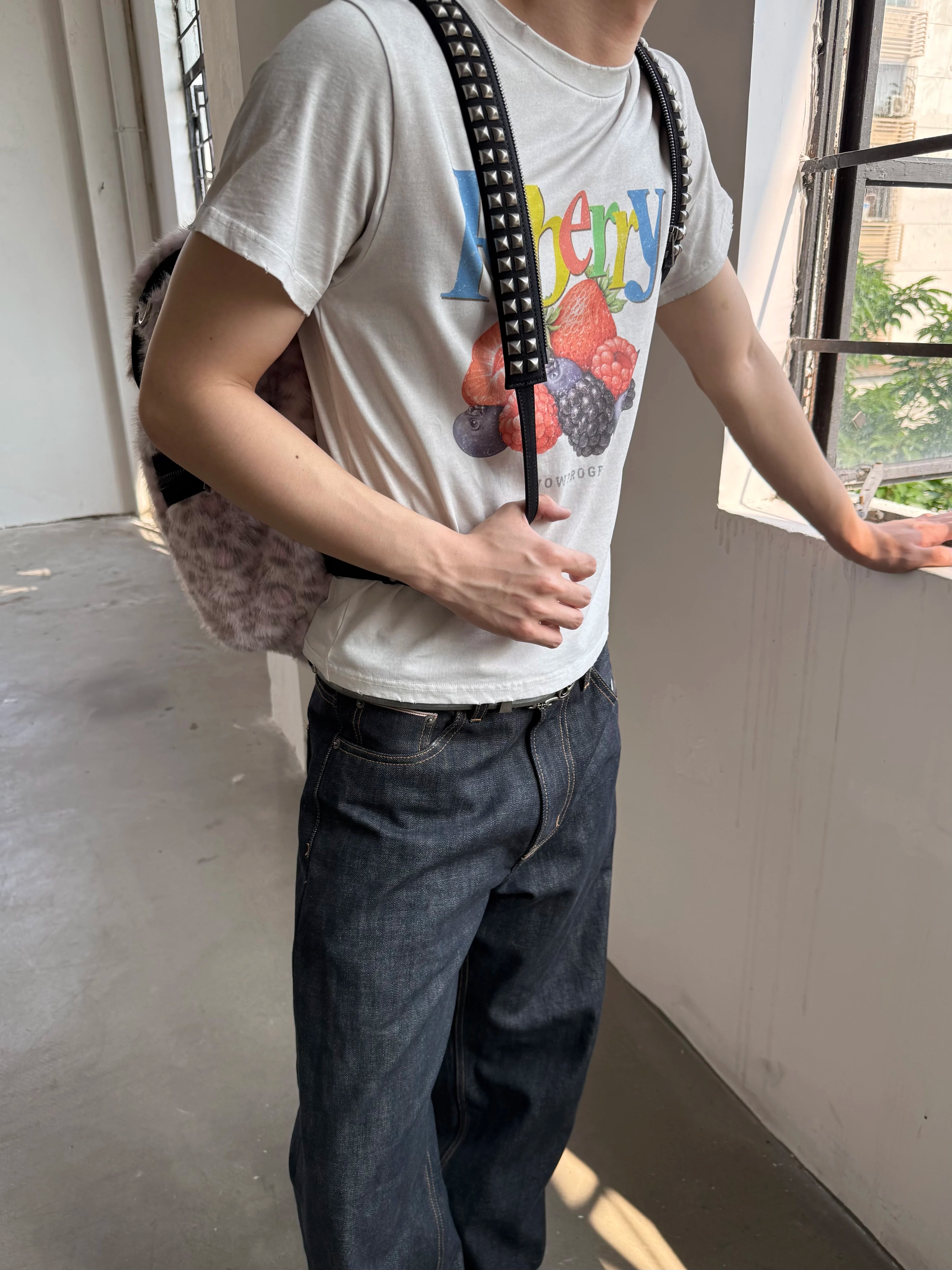 VOWPROGRESS Fruit Print Front Shoulder Casual Tee