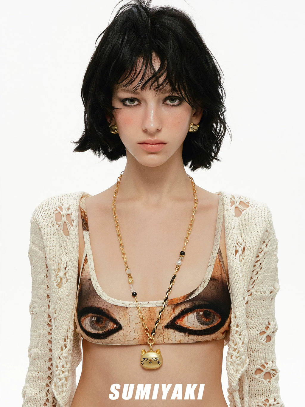 SUMIYAKI Not Happy Cat Cute Long Necklace