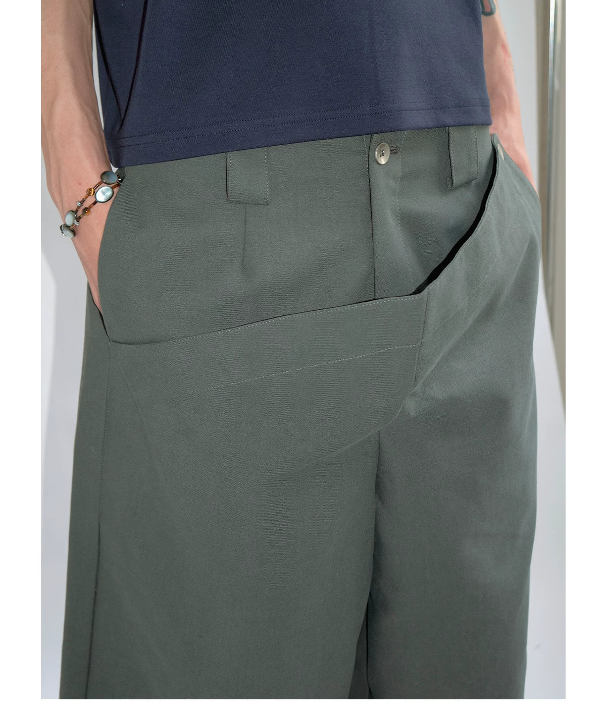 FUNKYFUN Contrast Color Loose Eight-point Trousers