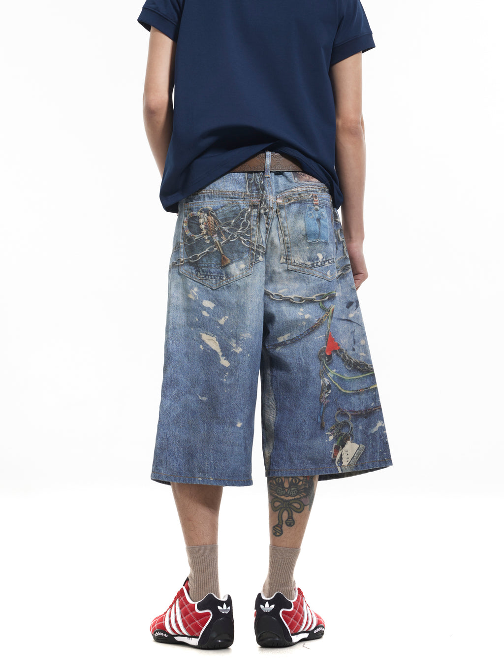 BTSG washed 3D printing denim shorts