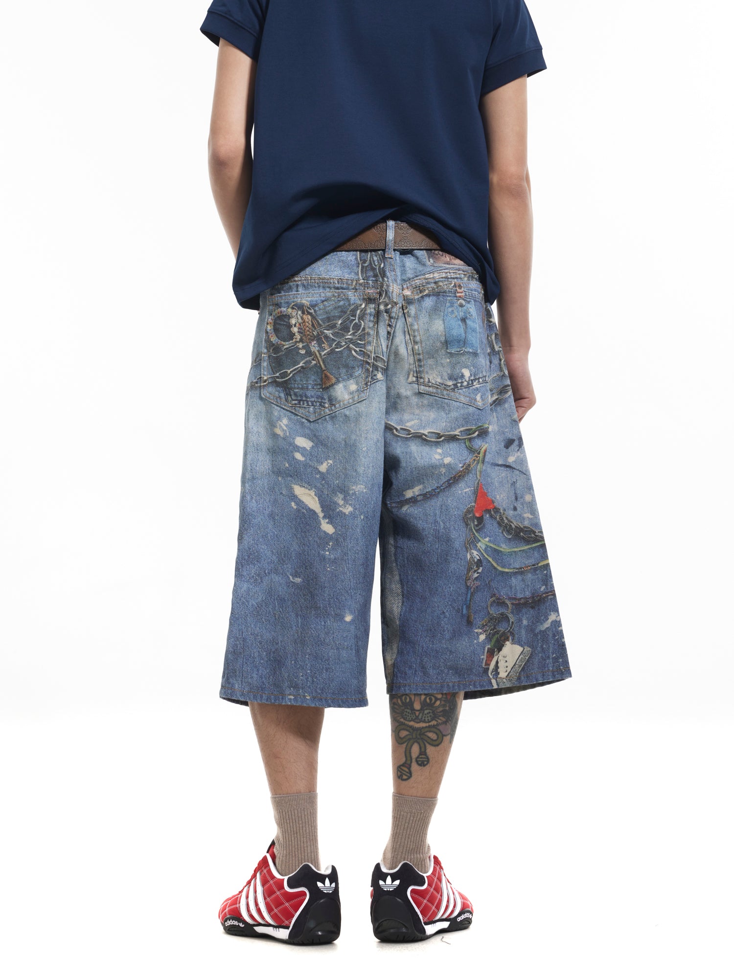BTSG washed 3D printing denim shorts