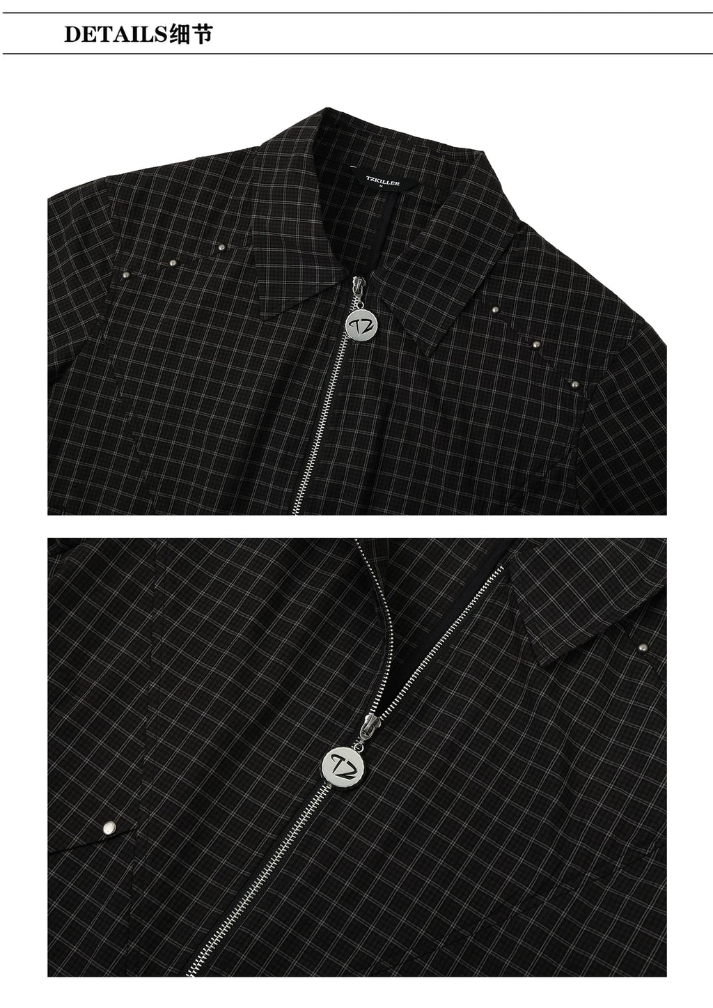 TZ Killer Plaid Rivet Stitching Shirt
