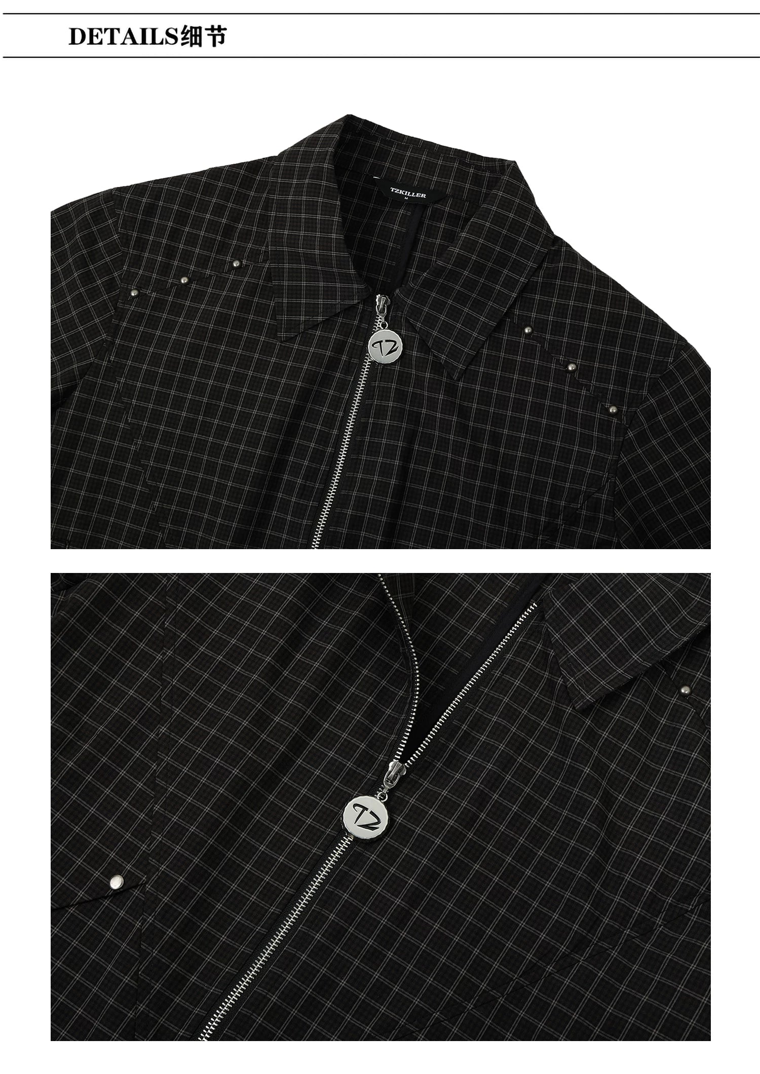 TZ Killer Plaid Rivet Stitching Shirt
