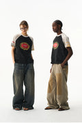 BLINDNOPLAN Stitching Contrasting Color Raglar Sleeve Casual Tee