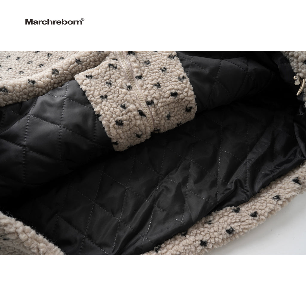 Mershier Vintage Lamb Faux Polka Dot Hooded Padded Jacket