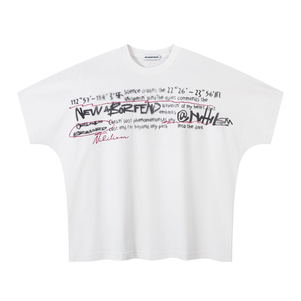 BeOurRule Fuzzy Letter Print Short Width Loose Tee