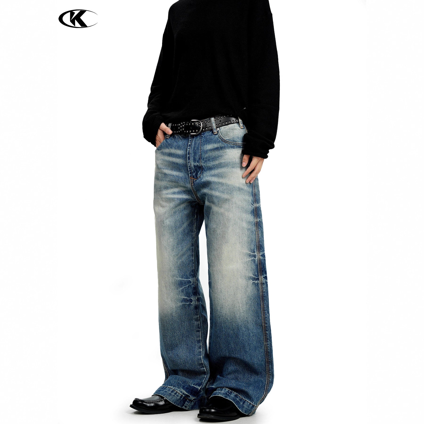 11KN Straight Wide Leg Retro Old Jeans