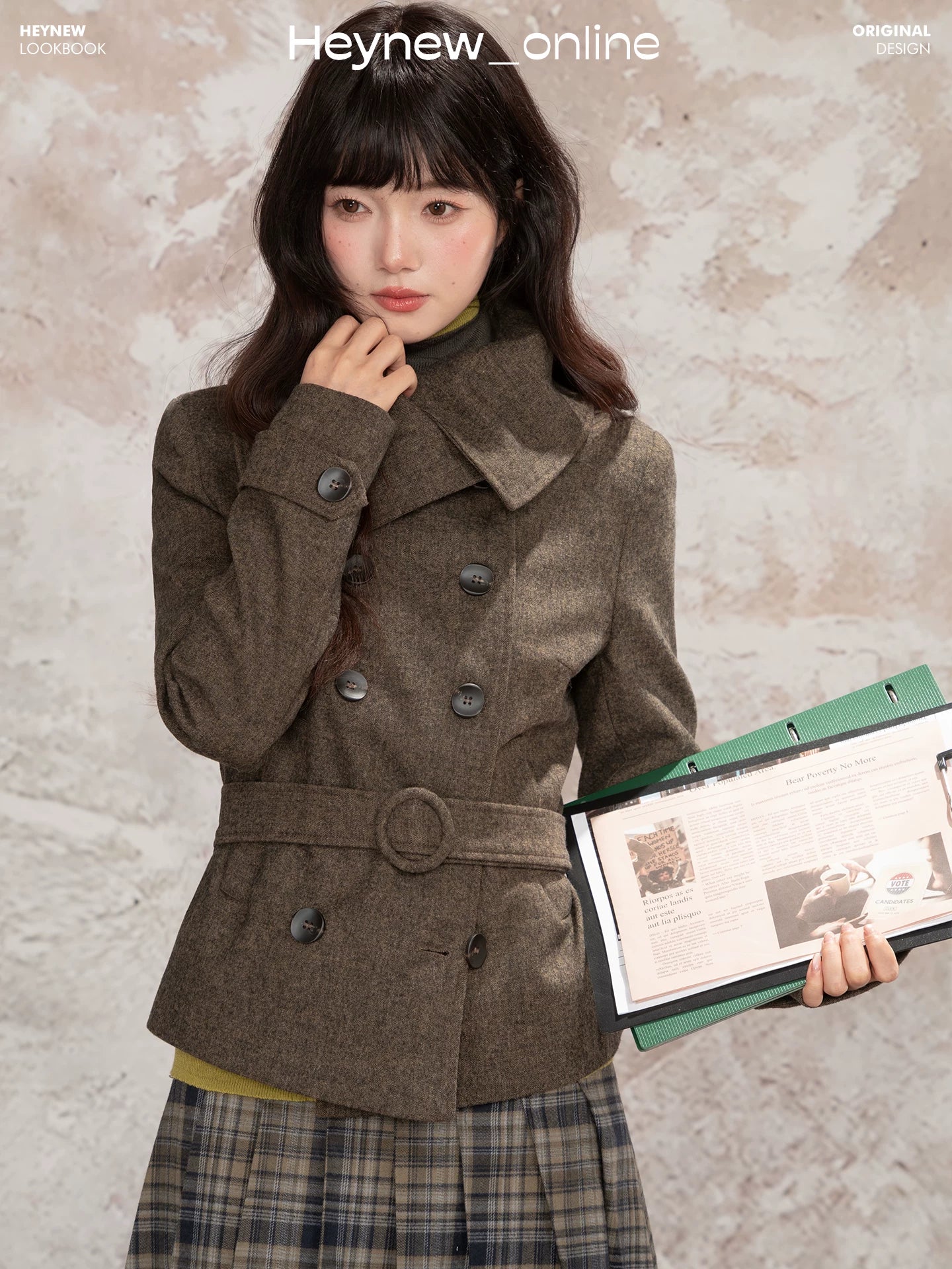LOVEHEYNEW Double-breasted Large Lapel Woolen Short Jacket