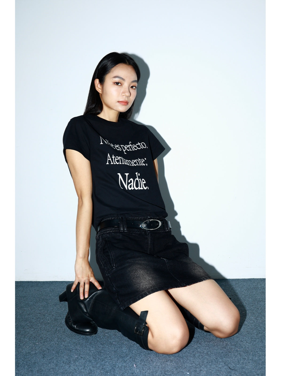 FUNKYFUN Water To Make Old Denim A-word Miniskirt