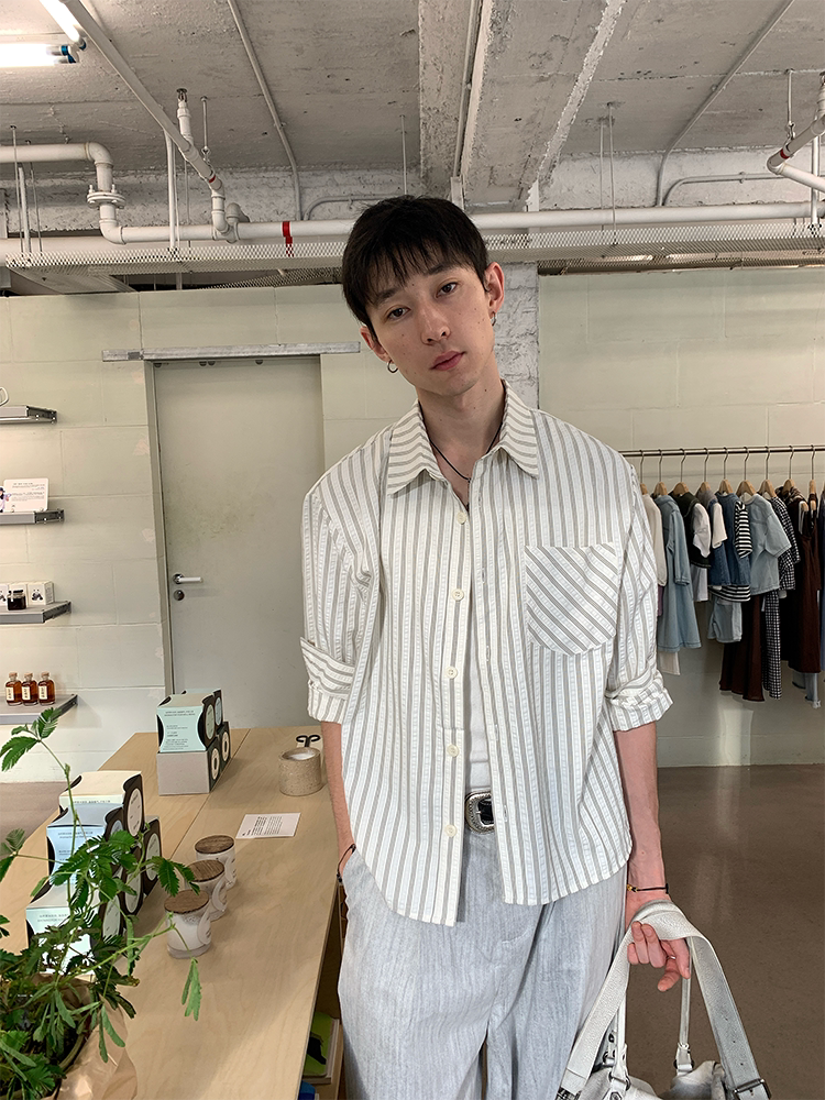 AMBSOM Vintage Striped Casual Front Shoulder Long Sleeve Shirt