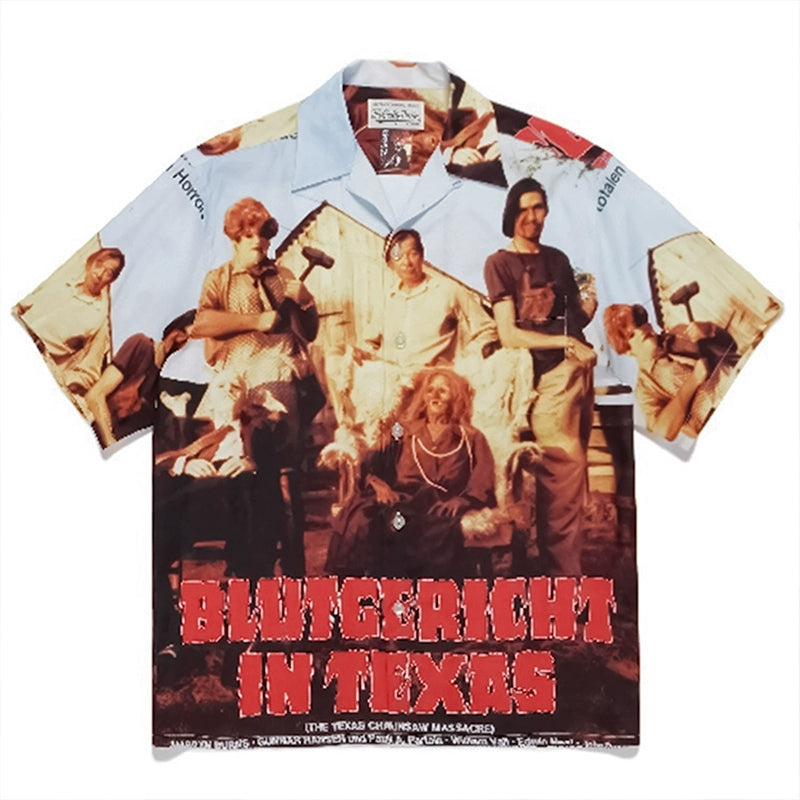 PUBLICRADIO Vintage Maniac Western Print Cuban Collar Silk Cotton Shirt