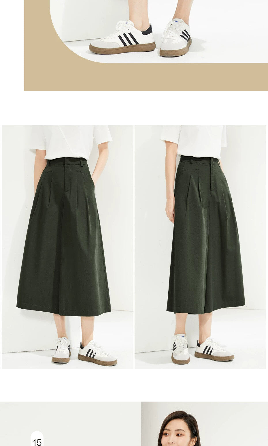 Giordano Pleated Wide-leg Pants Semi-elastic Waist Thin Culottes