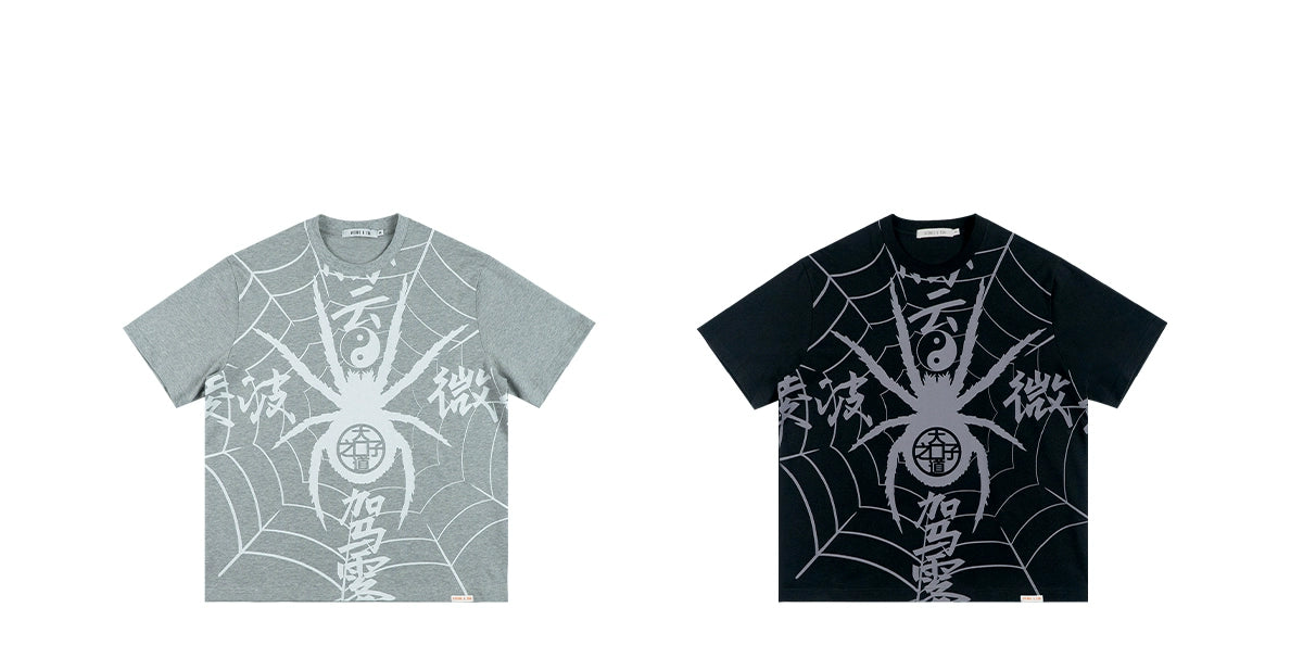 AVENUESON Two-color Spider Full of Chinese Characters Tee