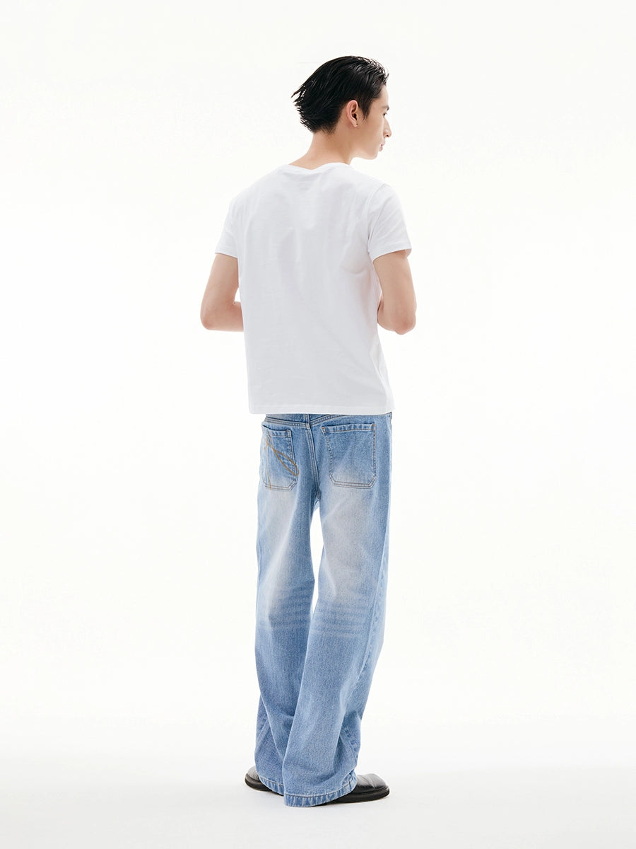 FUNKYFUN Straight Tube Made Old Ma Liu Mid-waist Denim Trousers