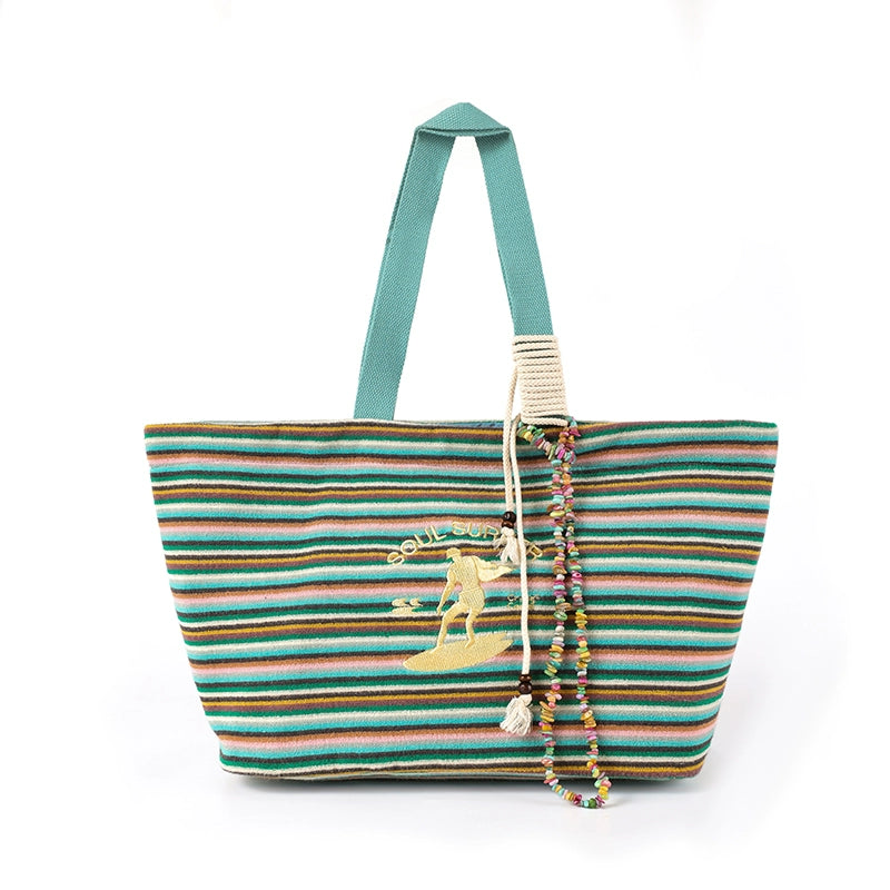 CryingCenter Large Capacity Tote Shoulder Bag Striped Beach Bag