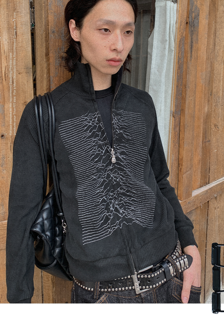POH Micro-elastic Knitted Zip-up Cardigan Jacket