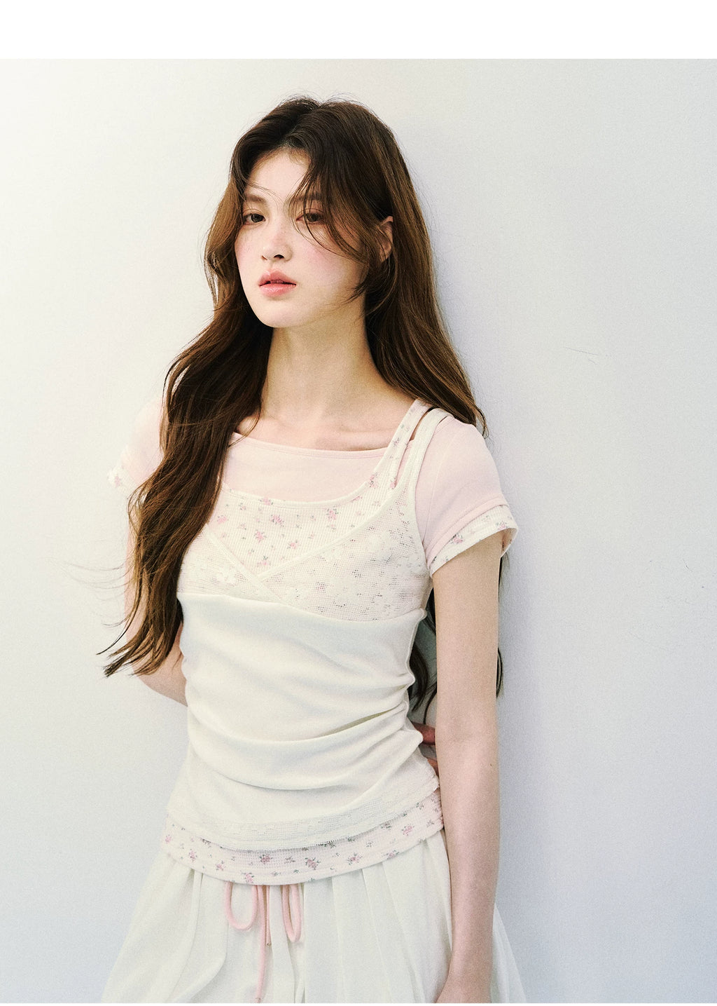 SunsetPark Fake Three Piece Lace Sling Vest Knitted Tee