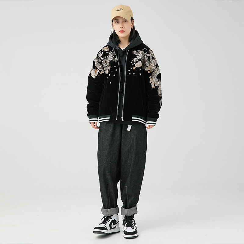 SKAJAN Yokosuka Embroidery Dragon Tiger baseball Jacket