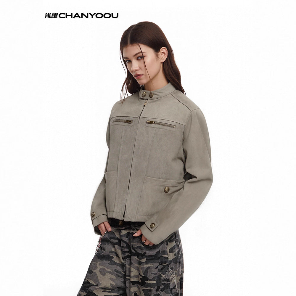 CHANYOOU Vintage Suede Short Slim Jacket