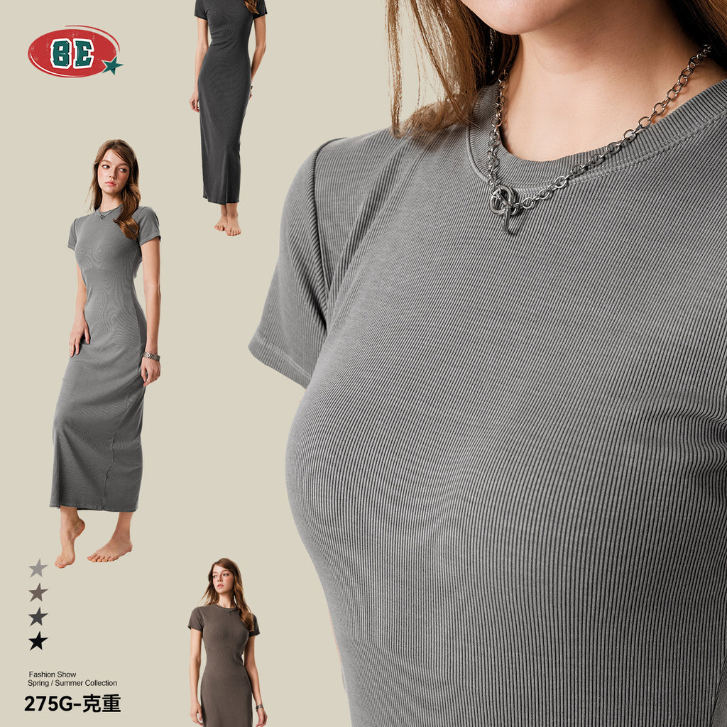 BE Women's SKIMS Style Summer Cotton Slim-fitting Slit Dress